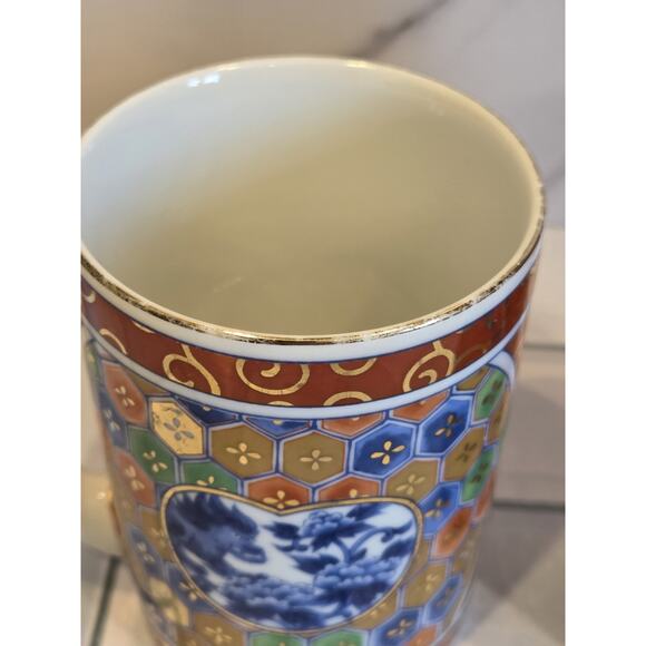 Kozan Gama Japan Imari Mugs Mino Ware Foo Dog Floral Pattern 10oz Set Of 2 GUC - Picture 4 of 13